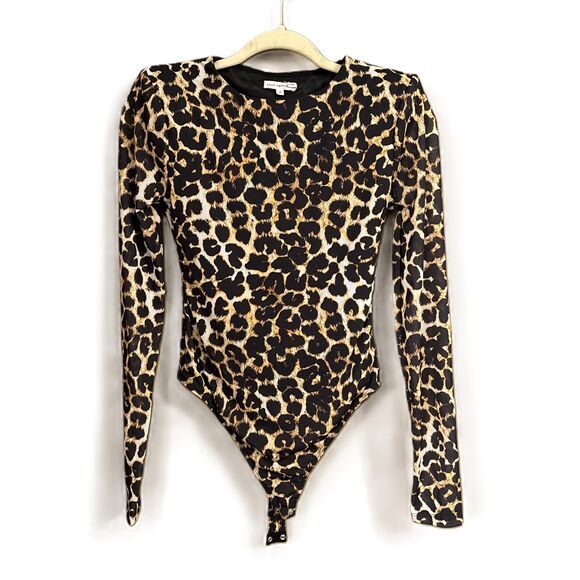 Good American Black Long Sleeve Snap Closure Leopard Print Bodysuit Size 2 - Picture 2 of 5